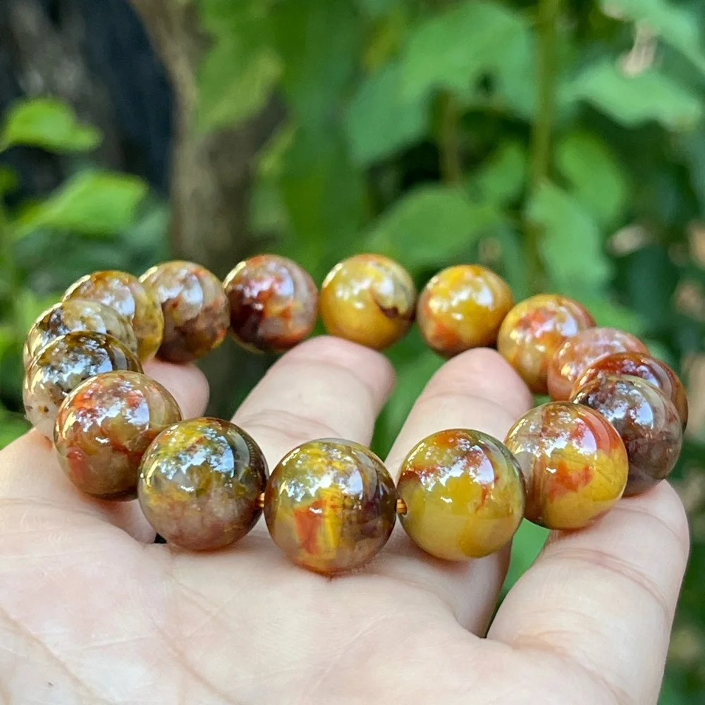 13.5mm stretchable chunky golden‎ pietersite bracelet